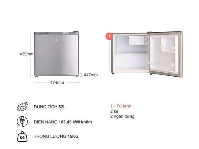 Kích thước tủ lạnh mini Electrolux 45 lít EUM0500SB