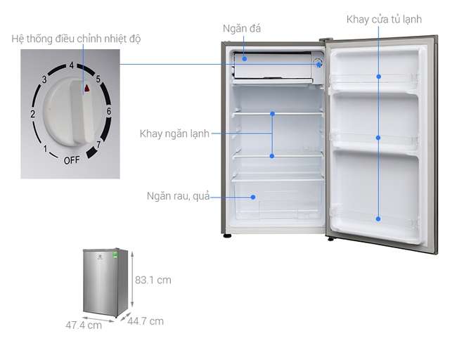 Kích thước tủ lạnh mini 1 cánh Electrolux 92 lít EUM0900SA