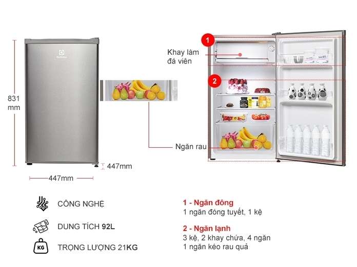 Tủ Lạnh Electrolux 92 Lít EUM0900SA Giá Rẻ, Trả Góp 0%, Chính Hãng | Nguyễn Kim