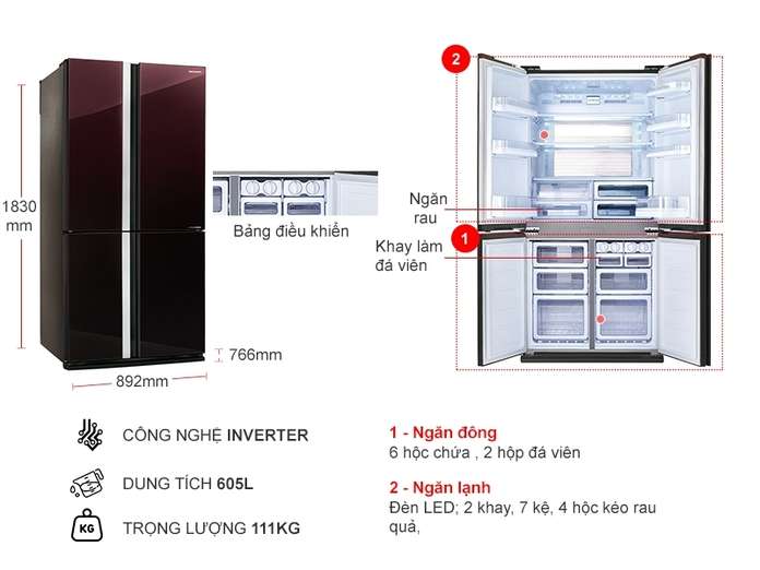 Tủ lạnh Sharp Inverter 605 lít SJ-FX688VG-RD | Nguyễn Kim
