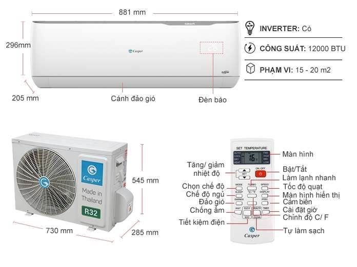 Máy Lạnh Casper Inverter 1.5 HP GC-12TL32 Giá Rẻ, Trả Góp 0% | Nguyễn Kim