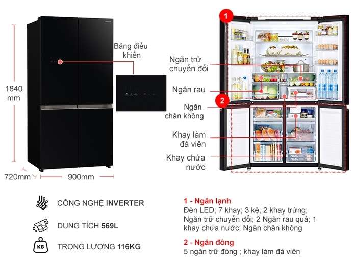 Tủ Lạnh Hitachi Inverter 569 Lít R-WB640VGV0 GBK Giá Rẻ, Trả Góp 0% | Nguyễn Kim