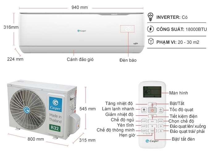 Máy Lạnh - Điều Hòa Casper Inverter 2 HP GC-18TL32 Chính Hãng