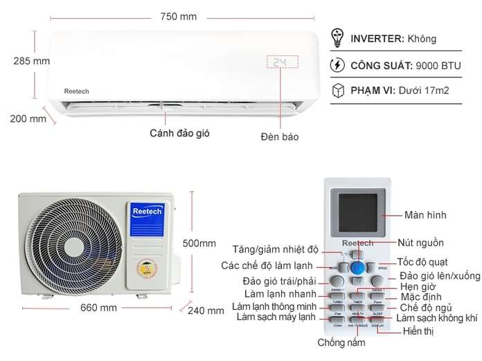 Máy Lạnh - Điều Hòa Reetech 1 HP RT9-DF-BT/RC9-DF-BT | Nguyễn Kim