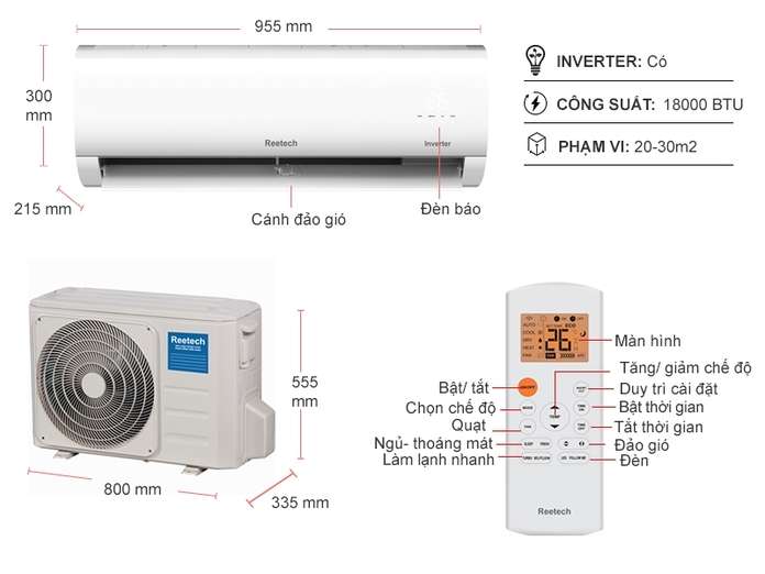 Máy Lạnh Reetech Inverter 2 HP RTV18-BK-BT Chính Hãng | Nguyễn Kim