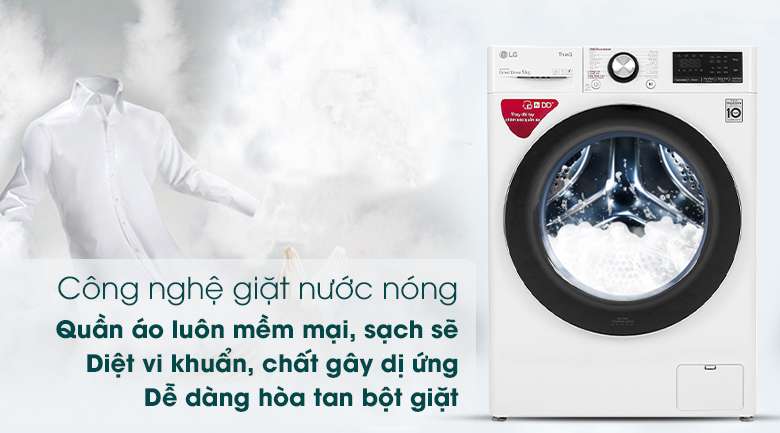 Máy giặt LG Inverter 9 kg FV1409S2W  - Công nghệ giặt nước nóng