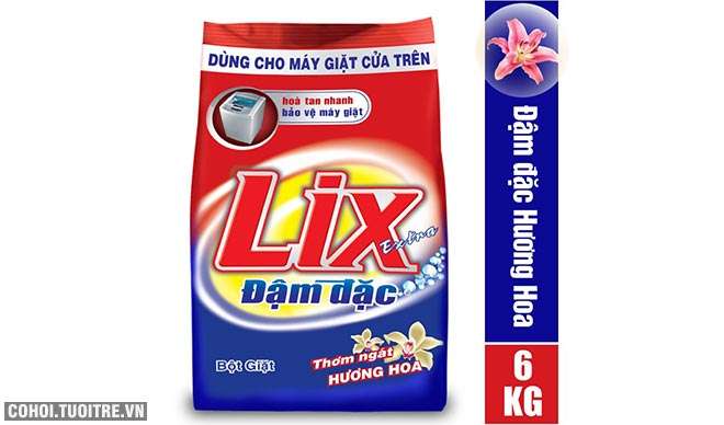 Bột giặt Lix Extra đậm đặc 6Kg dùng cho mát giặt cửa trên - Ảnh 1