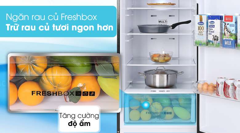 Tủ lạnh Aqua Inverter 344 lít AQR-T389FA(WGB)-Giúp rau quả tươi lâu trong ngăn rau điều chỉnh được độ ẩm