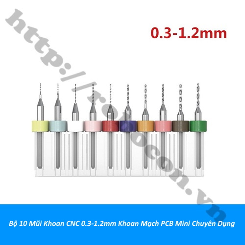 Bộ 10 Mũi Khoan CNC 0.3-1.2mm Khoan Mạch PCB Mini Chuyên Dụng  