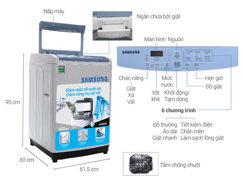 Máy giặt Samsung 9kg WA90M5120SW/SV