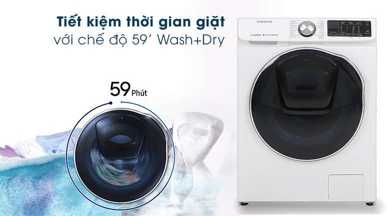 Máy giặt sấy Samsung AddWash Inverter 10.5 kg WD10N64FR2W/SV - Giặt sấy 59 phút