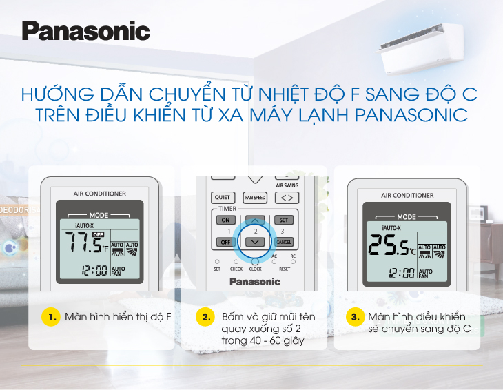 Cách chuyển chế độ F sang C trên điều khiển điều hòa Panasonic