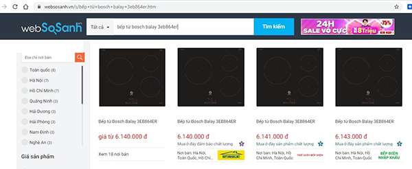 Giá máy bếp từ Bosch Balay 3EB864ER trên websosanh