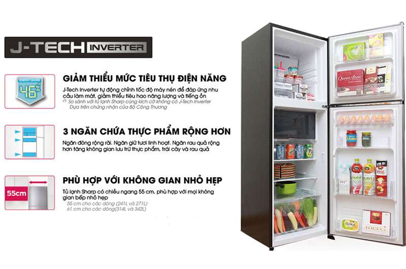 Tủ lạnh Sharp Inverter 241 lít SJ-X251E-SL