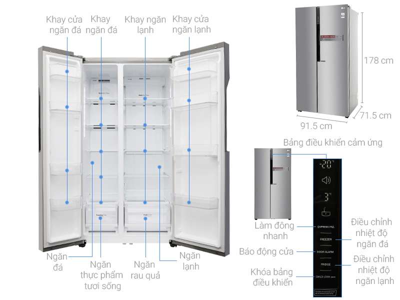 Tủ Lạnh Side By Side Inverter LG GR-B247JDS (613L)