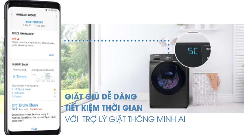 AI-Máy giặt sấy Samsung Add Wash Inverter 19 kg WD19N8750KV/SV