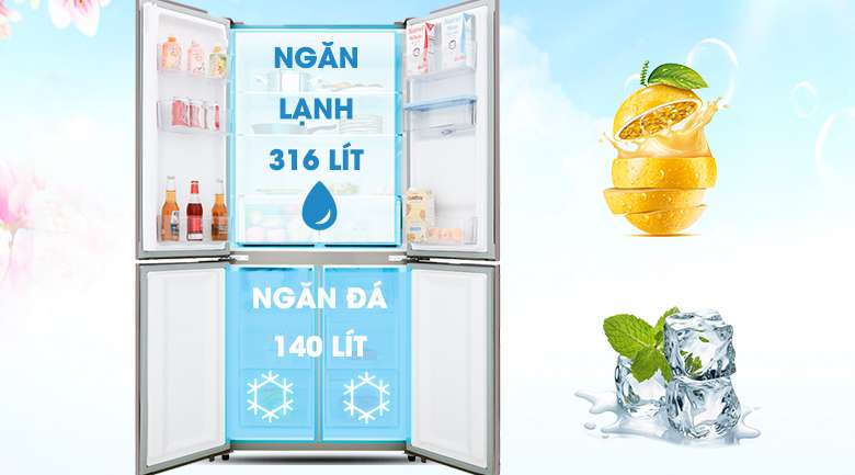 Tủ lạnh có dung tích 456 lít hiện đại, sang trọng - Tủ lạnh Aqua Inverter 456 lít AQR-IGW525EM GB