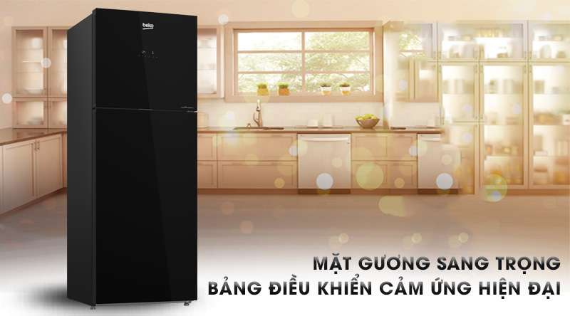 Tủ lạnh Beko Inverter 375 lít RDNT401E50VZGB-Thiết kế sang trọng với mặt gương và bảng điều khiển cảm ứng bên ngoài