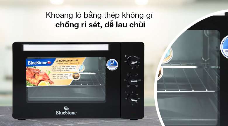 Lò nướng Bluestone EOB-7588 42 lít - Khoang lò nướng bằng thép không gỉLò nướng Bluestone EOB-7588 42 lít - Khoang lò nướng bằng thép không gỉ