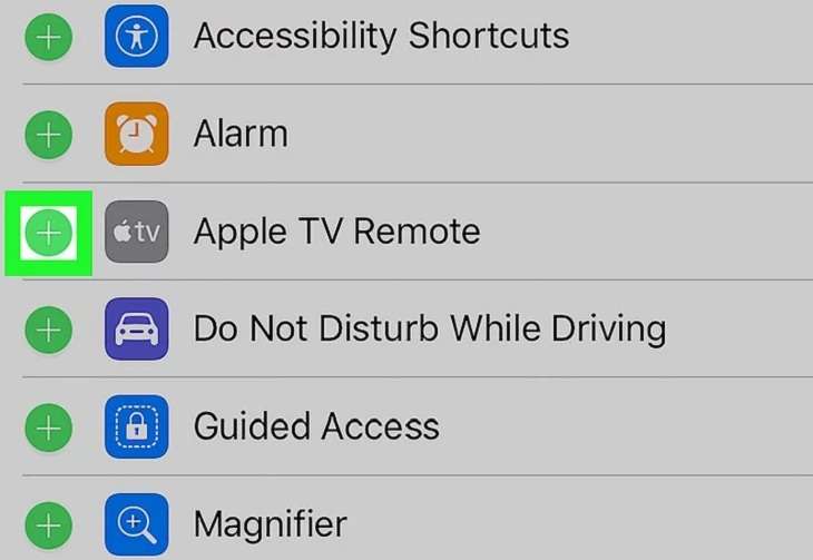 Nhấn vào dấu “ +” để thêm điều khiển, chọn Apple TV Remote.