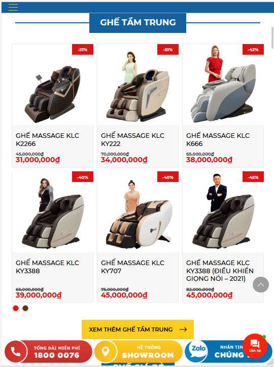 Giá bán ghế massage KLC