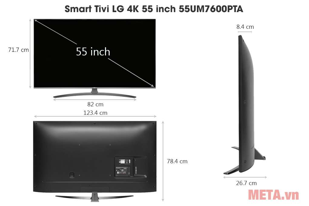 Kích thước Smart Tivi LG 4K 55 inch 55UM7600PTA