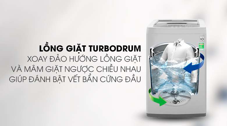 Máy giặt LG Inverter 8 kg T2108VSPM2-Giảm xoắn rối quần áo bởi lồng giặt Turbo Drum