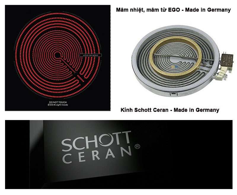 Bếp từ Chefs sử dụng linh kiện mâm từ, kính Schott Ceran của Đức - Made in Germany