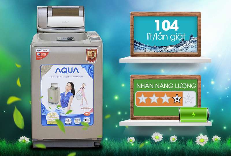 Máy giặt Aqua 7 Kg AQW-U700Z1T có khả năng tiết kiệm điện, nước
