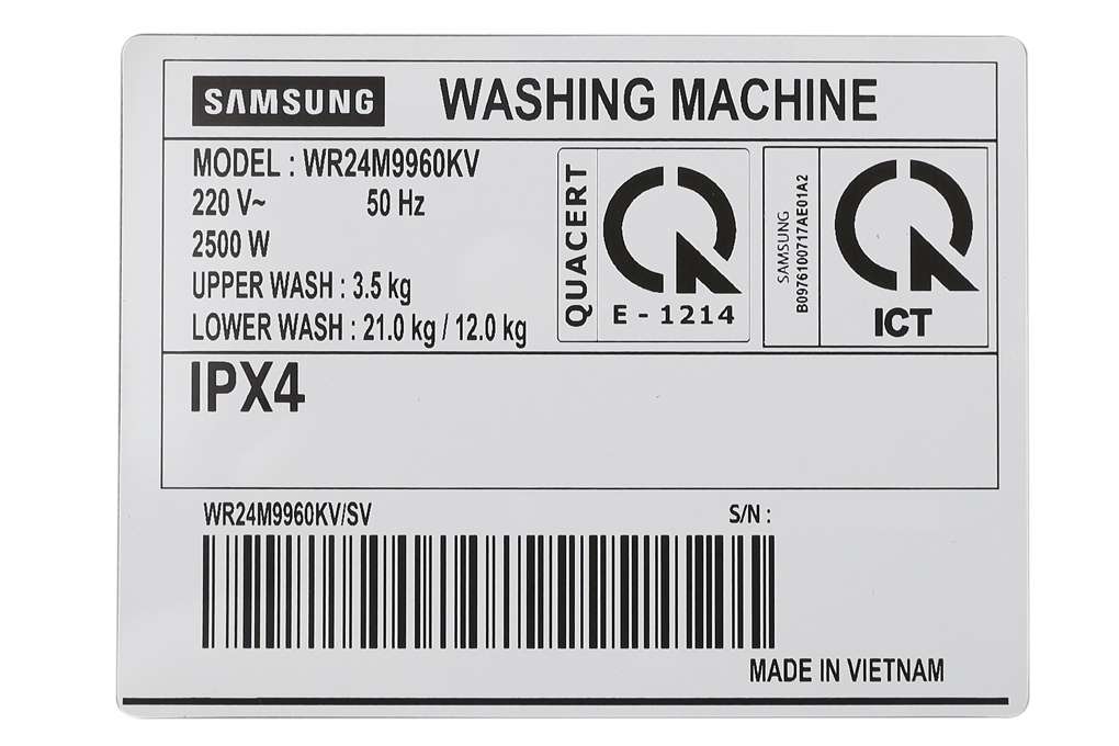 Thông số kỹ thuật của máy giặt sấy 