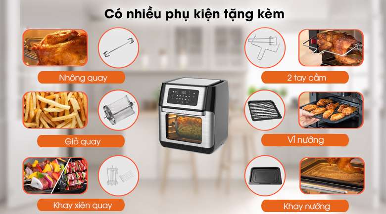 Nồi chiên không dầu Kalite Q10 10 lít - Có nhiều phụ kiện tặng kèm