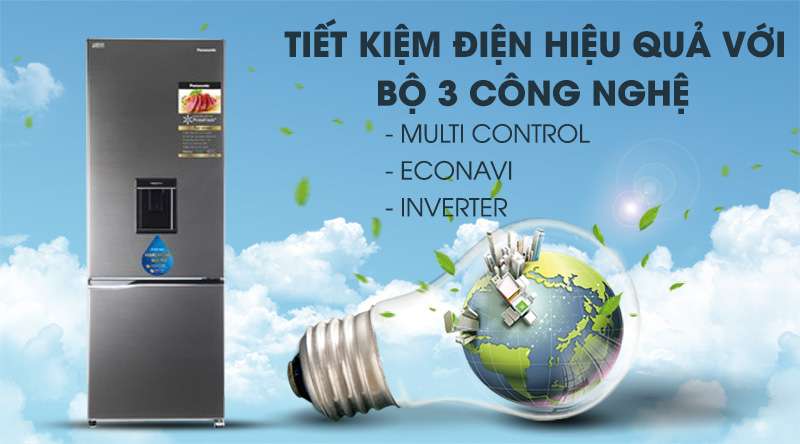 Tủ lạnh Panasonic Inverter 322 lít NR-BV360WSVN-Tiết kiệm điện hiệu quả nhờ bộ 3 công nghệ: Multi Control, Econavi và Inverter