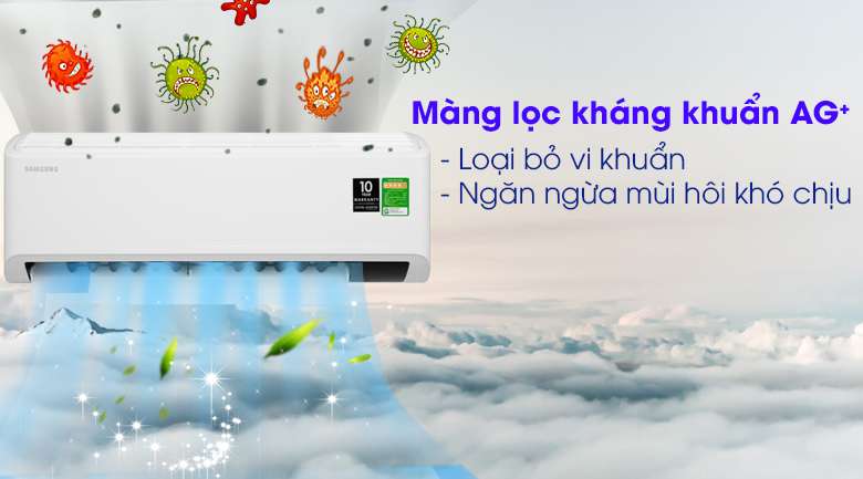 Máy lạnh Samsung Inverter 1 HP AR10TYHYCWKNSV-Loại bỏ vi khuẩn, mùi hôi khó chịu với màng lọc kháng khuẩn Ag+