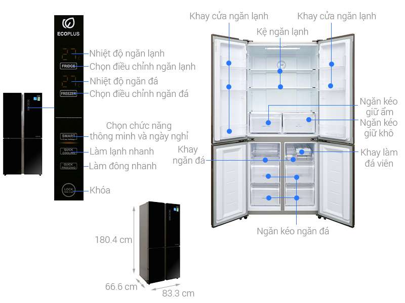 Tủ lạnh side by side Aqua Inverter AQR-IG525AM (GB) - 456 lít