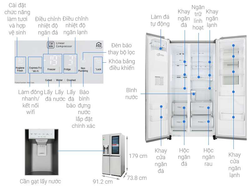 Tủ lạnh side by side LG Inverter GR-D247JD - 601 lít