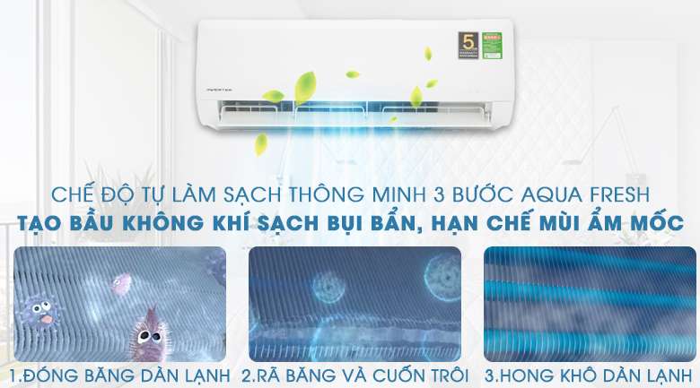 Công nghệ tự làm sạch thông minh AQUA FRESH - Máy lạnh Aqua Inverter 1HP AQA-KCRV9WNZ