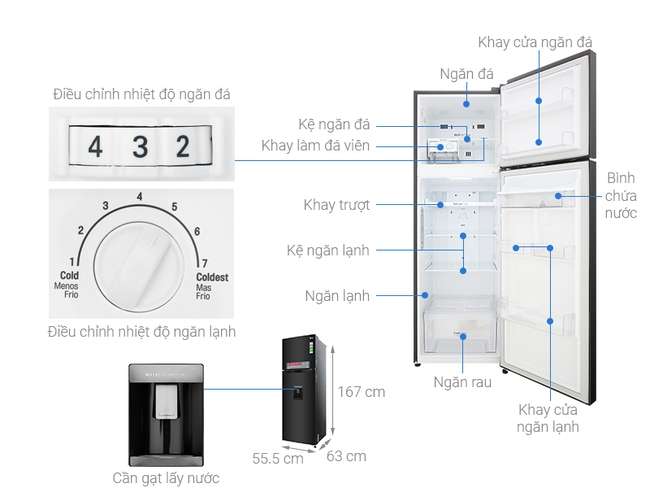 Kích thước tủ lạnh 2 cánh LG Inverter 255 lít GN-D255BL