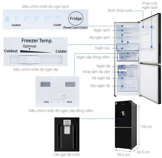 Kích thước tủ lạnh 2 cánh Samsung Inverter 276 lít RB27N4170BU