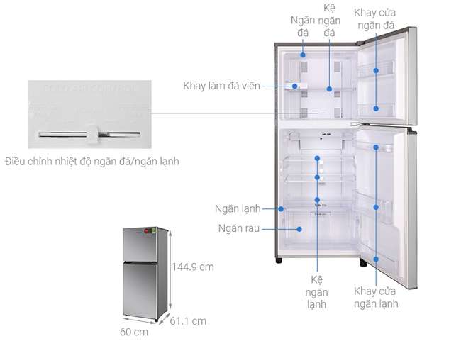 Kích thước tủ lạnh 2 cánh Panasonic Inverter 238 lít NR-BL26AVPVN