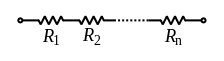 This is a diagram of several resistors, connected end to end, with the same amount of current going through each.