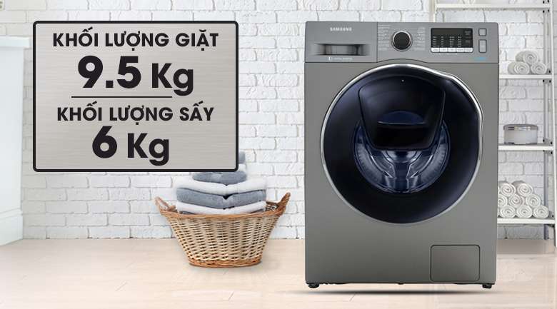 Máy giặt sấy Samsung AddWash Inverter 9.5 kg WD95K5410OX/SV-Khối lượng giặt 9.5 kg, sấy 6 kg