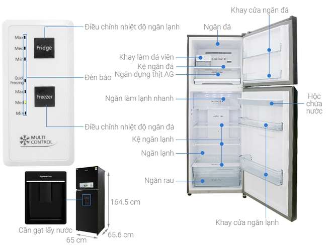 Kích thước tủ lạnh 2 cánh Panasonic Inverter 326 lít NR-BL351WKVN