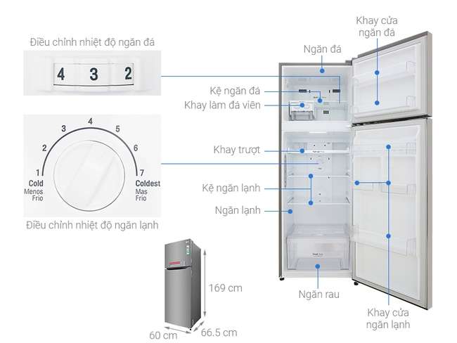 Kích thước tủ lạnh 2 cánh LG Inverter 315 lít GN-M315PS