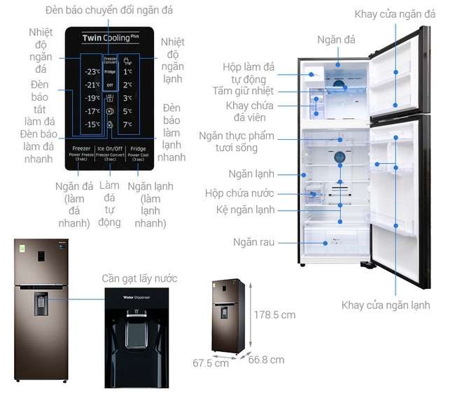 Kích thước tủ lạnh 2 cánh Samsung Inverter 380 lít RT38K5982DX