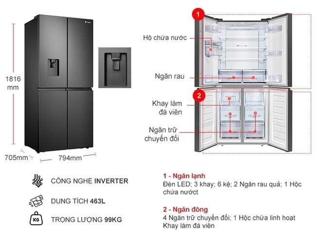 Tủ lạnh Casper Inverter RM-522VBW - 463 lít