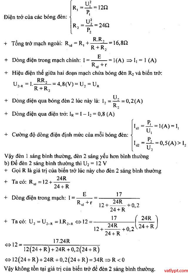 Bài tập định luật Ôm cho toàn mạch vật lý lớp 11