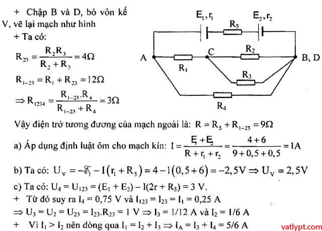 Bài tập định luật Ôm cho toàn mạch vật lý lớp 11