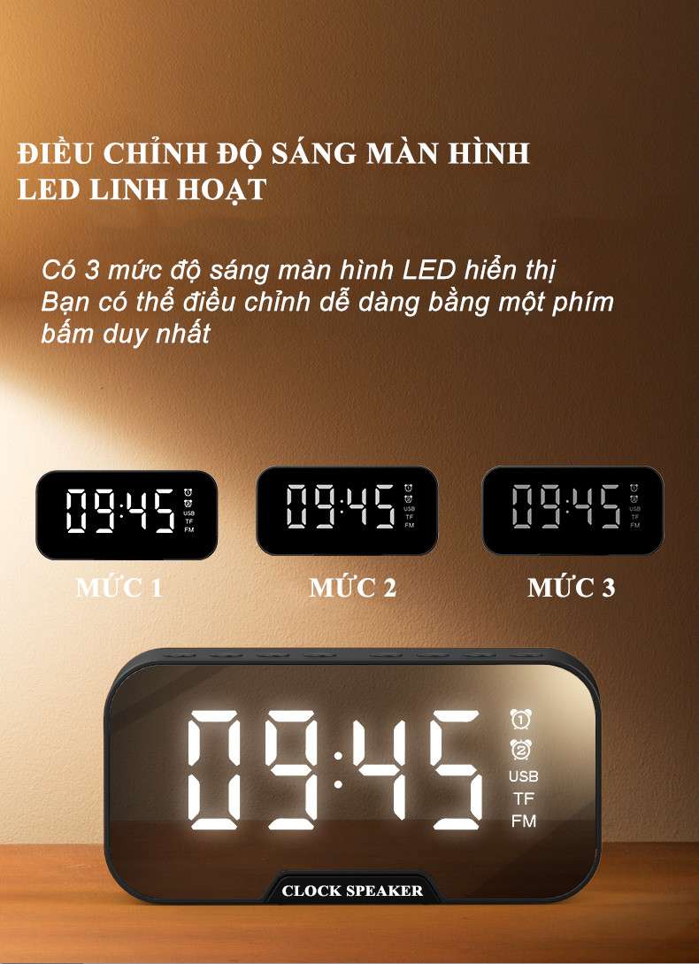 Loa bluetooth 3 trong 1 mặt kính tráng gương, kèm đồng hồ báo thức, đo nhiệt độ phòng loa không dây kèm đèn ngủ - Loa bluetooth Clock speaker D88 10