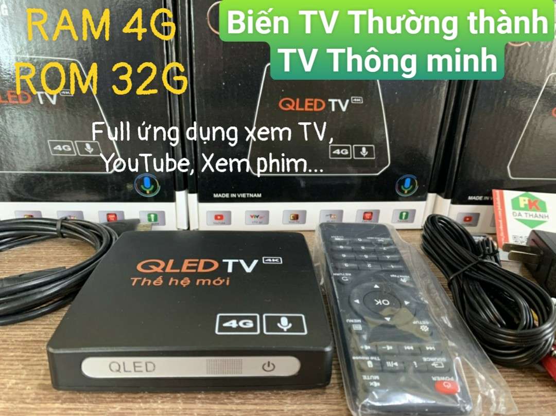 Android TV Box, QLED TV RAM 4G Có Bluetooth, Biến TV thường thành TV thông minh, Full ứng dụng xem TV, Youtube, Truyền hình