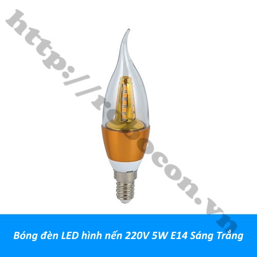 Bóng Đèn LED Hình Nến 220V 5W E14 Sáng Trắng 